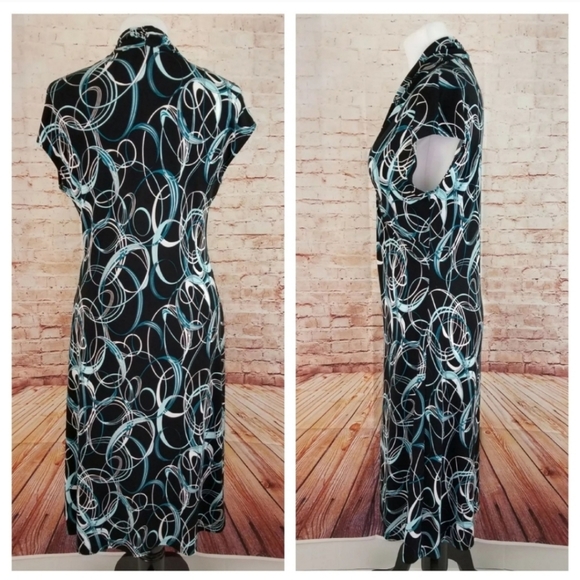 Cleo Petites 6P Black Teal Cap Sleeve Midi Dress - Picture 4 of 6